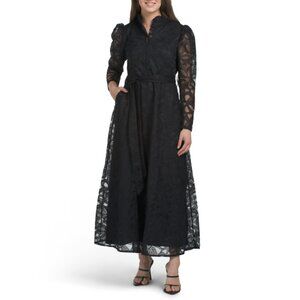 NANCY YANG Black Lace Shirt Dress